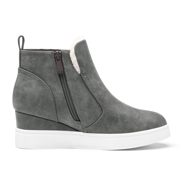 Hidden Heel Platform Wedge Booties - GREY PU - 3